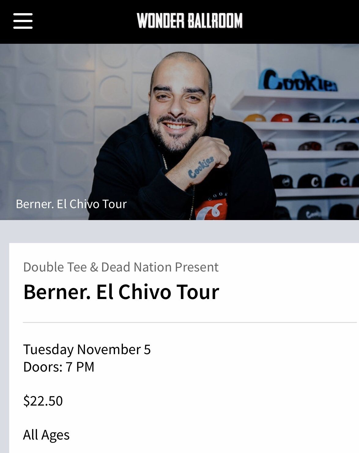 Berner- EL Chivo Tickets 11/05 at Wonder Ballroom Portland
