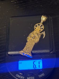 Men's 10k Yellow Gold Santa Muerte 3" Inch Pendant For Necklace