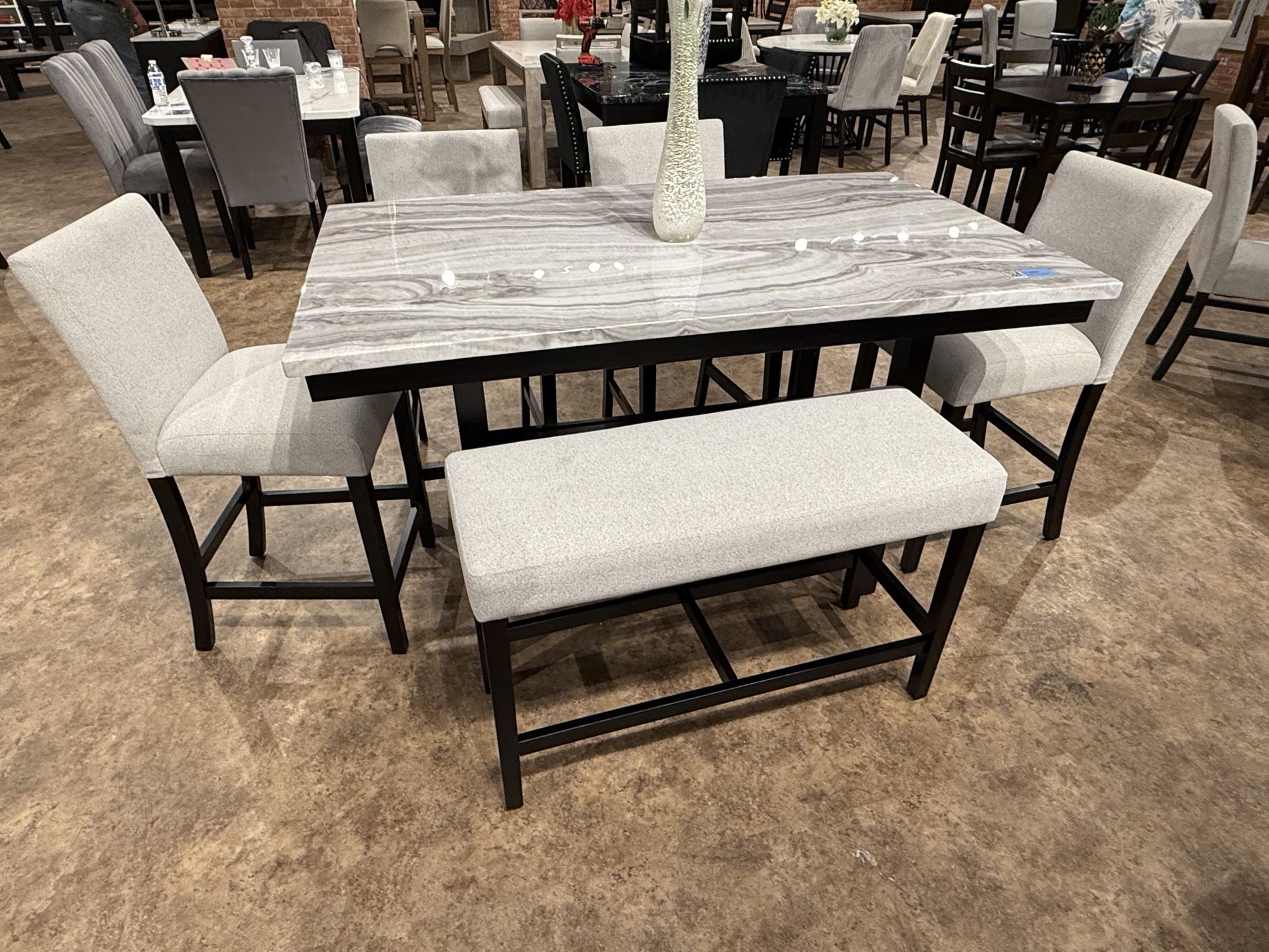 6PC Gray Faux Marble Top Dining Table Set