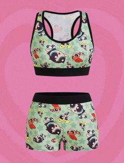 THE POWERPUFF GIRLS Women’s Sports Bra and Boxer Briefs Underwear Set with Racerback *NEW*