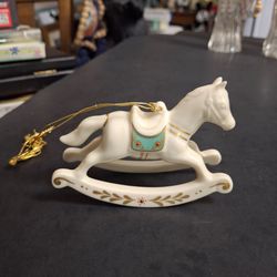 Lenox 1990 White Fine Porcelain Christmas Rocking Horse Ornament W/24K Gold Accents 4"L X 2.5"H Mint Condition