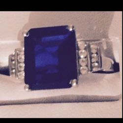 Large Sapphire and sterling silver ring, matching earrings and necklace also available
