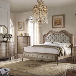 Frame Queen Beige fabric, Antique Taupe wood finish, New Especial price