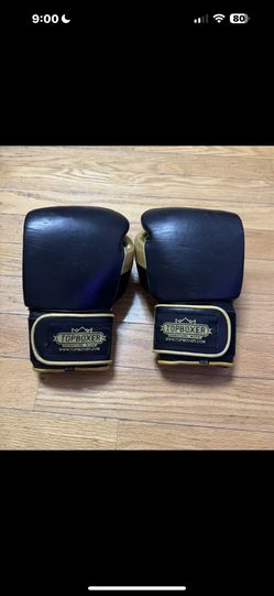 Top Boxer Win1 Boxing Gloves Black Gold Leather 16 oz Muay Thai Kickboxing Spar