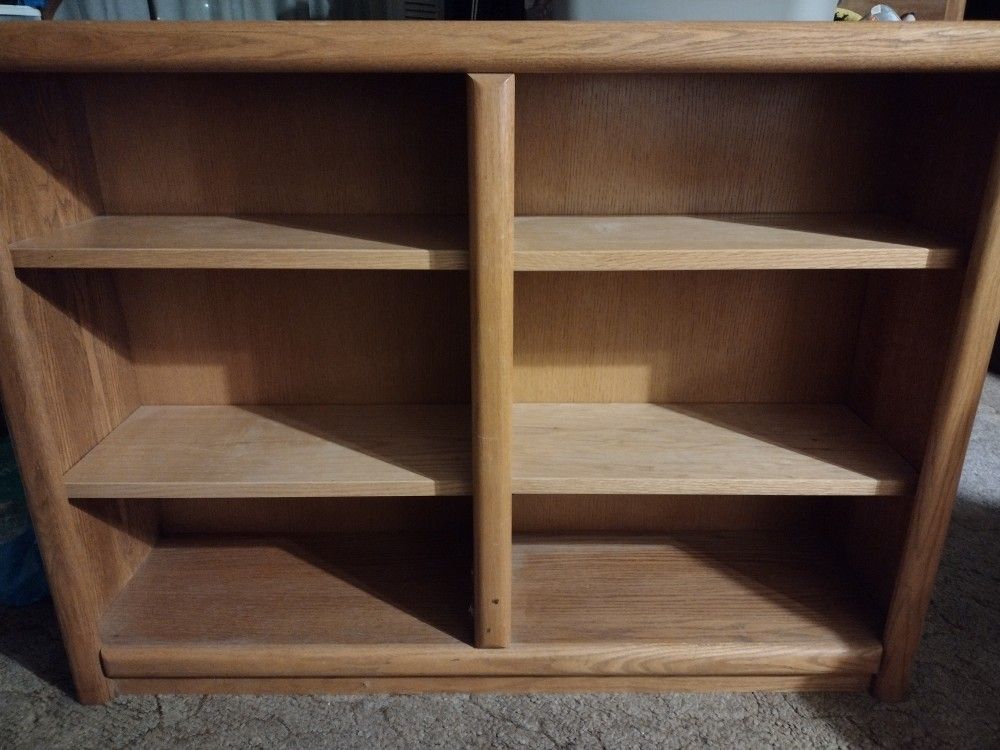 Oak Storage Shelf . Asking 25.00 OBO. Very Sturdy. 4 Ft Wide -3 Ft. High-1 Ft. Deep