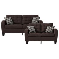 Brand New Brown Linen Sofa + Loveseat 2PCs Set