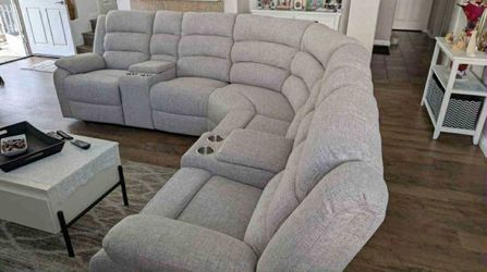 New Gray Fabric Sectional Recliner Sofa