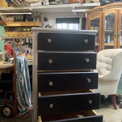 Freshly Painted Five Drawer, Tall Boy Dresser In Excellent Shape With Brand New Brushed Nickel Knobs