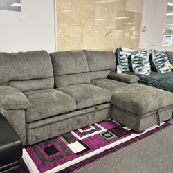 Gray Microfiber Sleeper Sectional Couch For Sale W/ Hidden Storage ( Furniture Assembly) 40% Off