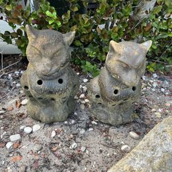 2 Vintage Flower Pots, Cat Shaped Heavy Ceramic Pottery
