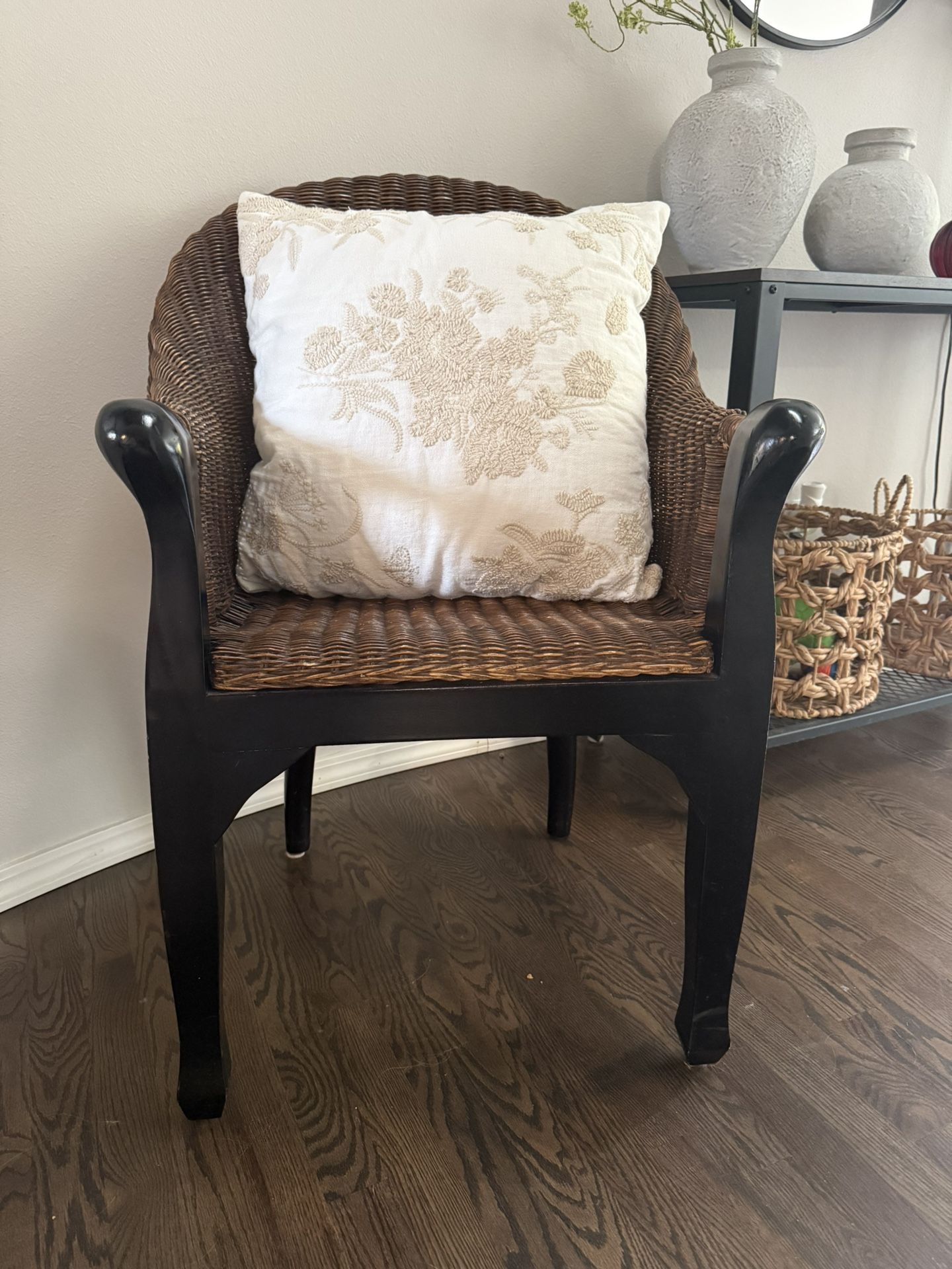 Vintage Pier One Rattan and Hardwood Accent Chair