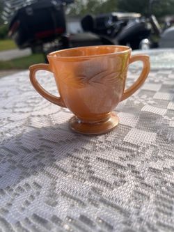 Vintage Anchor Hocking Peach Lustre Sugar Bowl