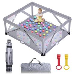 Genteaco Foldable Extra Large Baby Playpen (59x71”) Dark Grey