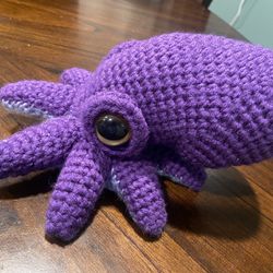 Purple Octopus w/ Movable Eyes Crochet Handmade Stuffed Plush Animal ~9 In. Long