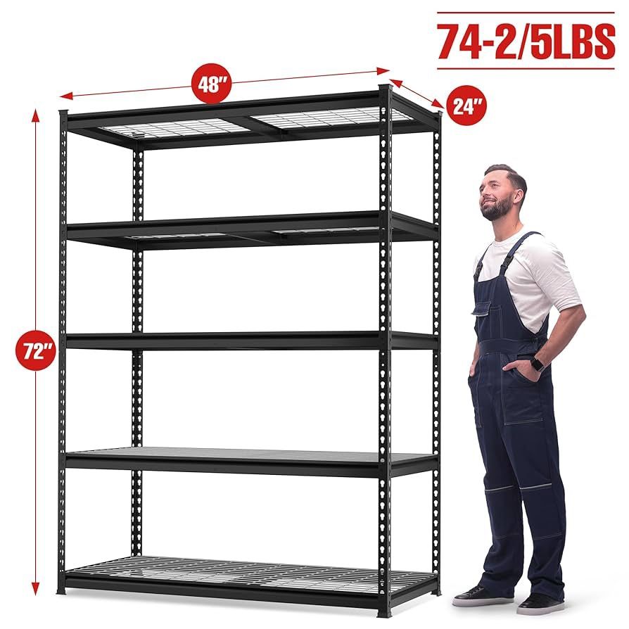 WORKPRO 4000 lbs 5-Tier Metal Shelving Unit, 72”H x 48”W x 24”D, Heavy Duty Adjustable Storage Rack, for Garage, Basement, Warehouse, Workshop