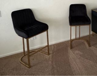 Black Velvet Bar Stools with Gold Legs – Set of 2