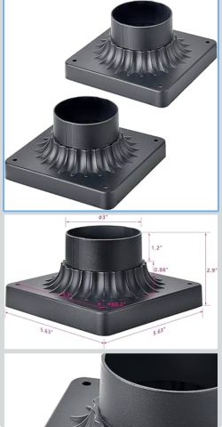 Pier Mount Base 2 Pack,Cast Aluminum Outdoor Post Light Adapter for Deck Porch Patio in Matter Black Finish 5.6" W*5.6" L