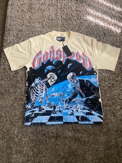 Godspeed Cream Blue & Black Graphic T-Shirt Size M