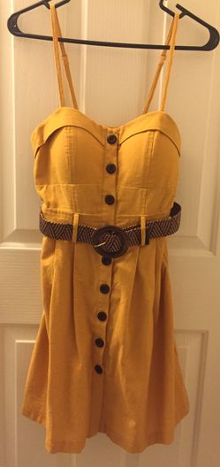 Yellow Button-Down Fitted Dress w/ Belt