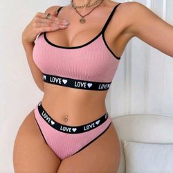 Women's Letter Intarsia Contrasting Trim Lingerie Set size medium