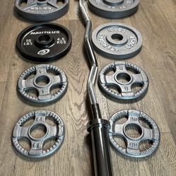 NEW Olympic Curl Bar With Pairs From 5s To 25s [total: 105 lbs)