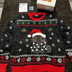 New with tags Holiday Black Cat LED Light Up Sweater Fits Sizes Med-Large