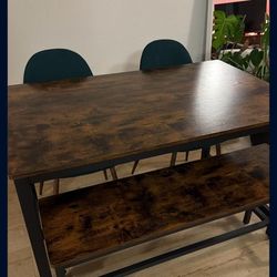 Modern Rustic Dining Table + Bench + Chairs – Great Condition