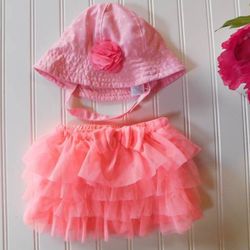 New Baby Girls 6 Months Bright Pink Tutu Skirt and Hat