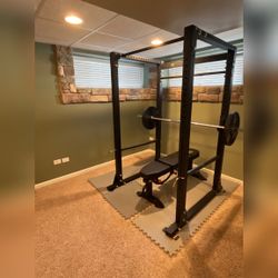 Squat Rack with Free Weights - Like New