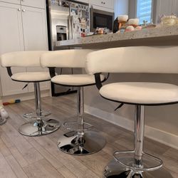 3 White Adjustable Bar Stools