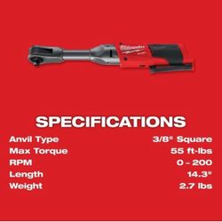 Milwaukee 2560-20 M12 Fuel 3/8 In Extended Reach Ratchet (Tool Only)