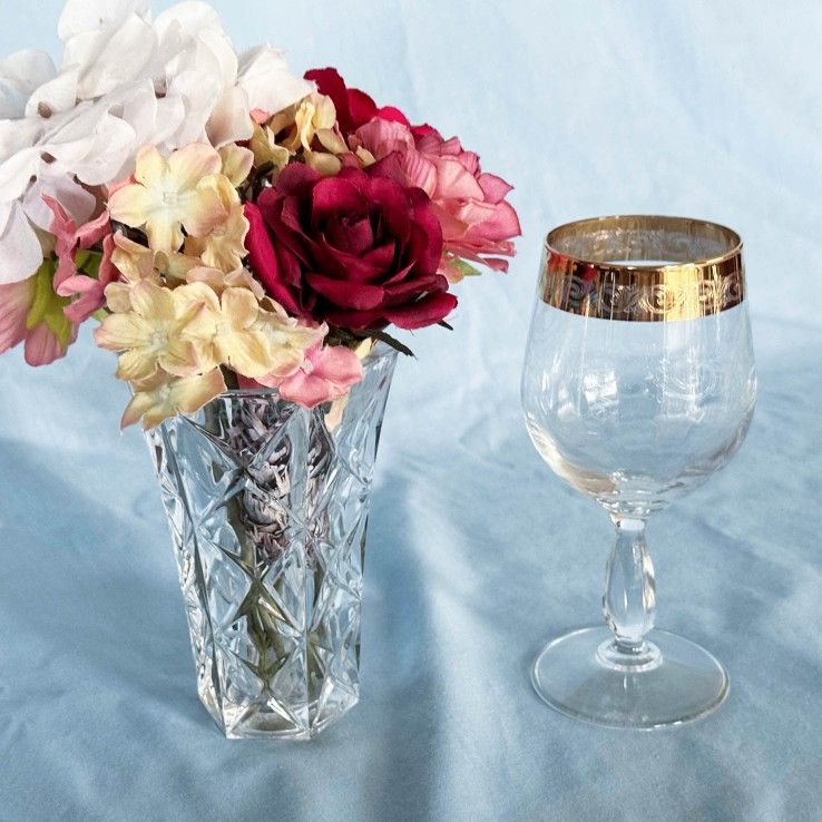 Cristaleria Cristaldekor Etched Crystal Wine Glasses. Hand Blown. 24 K Gold  Rim. - bibarnabloc.cat