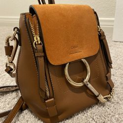 Chloe Mini Faye Leather & Suede Backpack  - Tan, Dust Bag Included