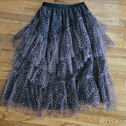 Beulah Style tulle Leopard Print Skirt Size L