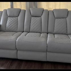Grey Recliner Sofa W/ LED Lights 🛋️ Sofa Reclinable Gris Con Luces LED 🛋️