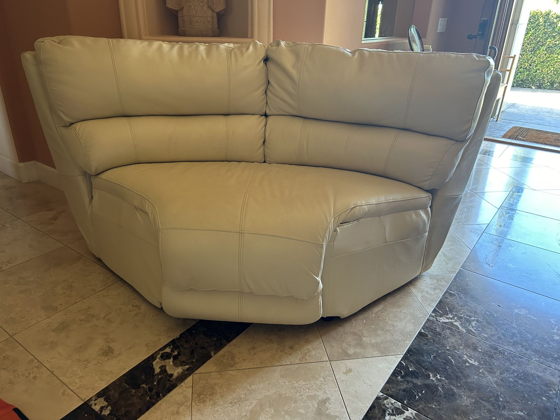 Ivory Leather Corner Loveseat