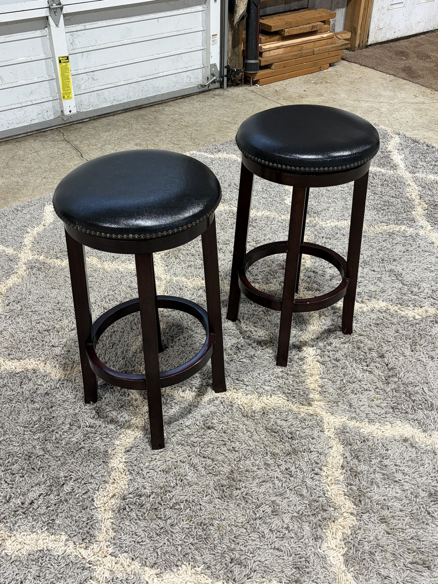 Pair of Dark Wood Bar Stools – Clean & Sturdy