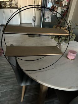 Round black metal and wood shelf