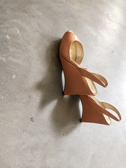 Valentino Garavani Nude Patent Leather Peep-Toe Slingback Heels