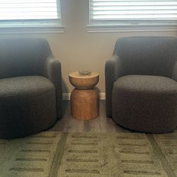 Upholstered Swivel Chairs, Brown Boucle 