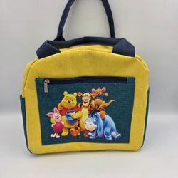 Disney Winnie The Pooh Lunch Bag Thermal Lining Zipper Handles Yellow Green