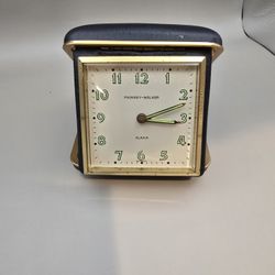 VTG Phinney Walker Travel Alarm Clock Luminous Hands Navy and Gold GERMANY.