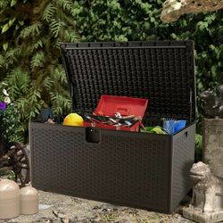 150 Gallon Large Resin Deck Box, Outdoor Storage Container for Patio Furniture Cushions Garden Tools Pool Toys Sports Equipment Waterproof Lockable St