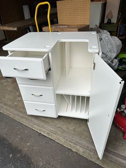 White Embroidery Machine Cabinet with Storage