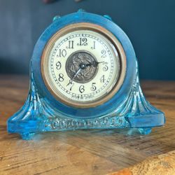 Art Deco Blue Glass Clock 