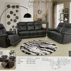 Brand New Black Faux Leather Combination Sofas Set