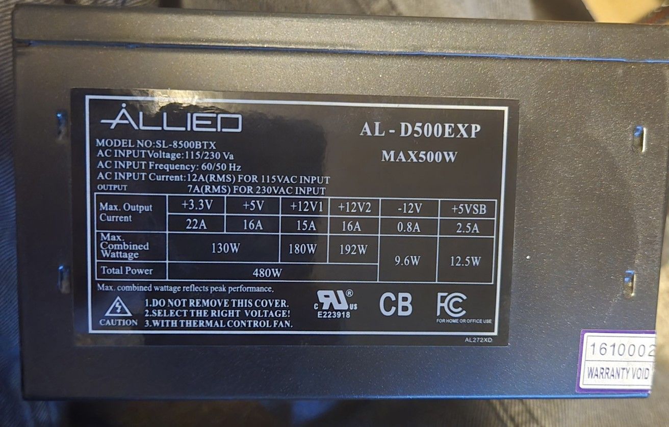 Allied AL-D500EXP 500W PC Power Supply
