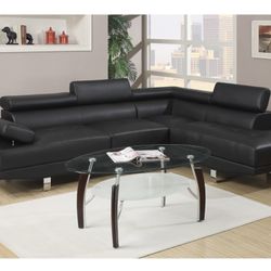 Black Faux Leather Sectional Sofa 