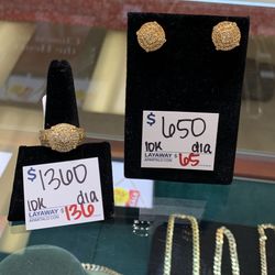 10k Diamond Ring and Earrings Set