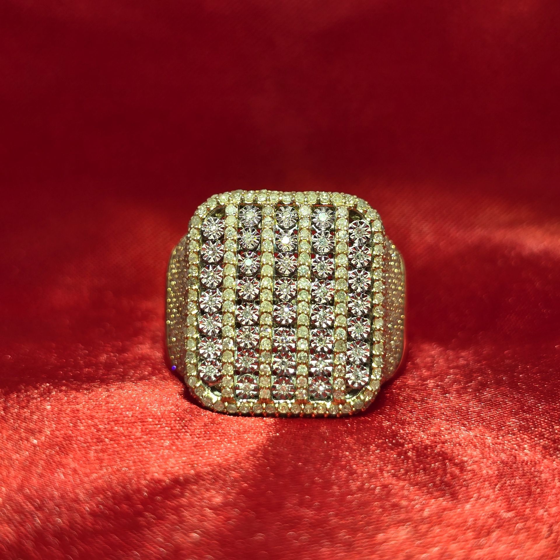 10k Yellow Gold Diamond Puffed Square Ring 2.15 ctw